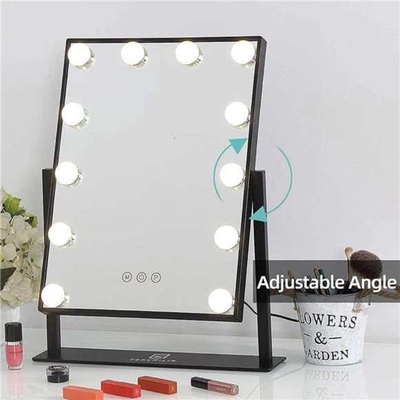 Lighted Makeup Mirror Hollywood Mirror Vanity Makeup Mirror with Light (Black) - Picture 5 of 6